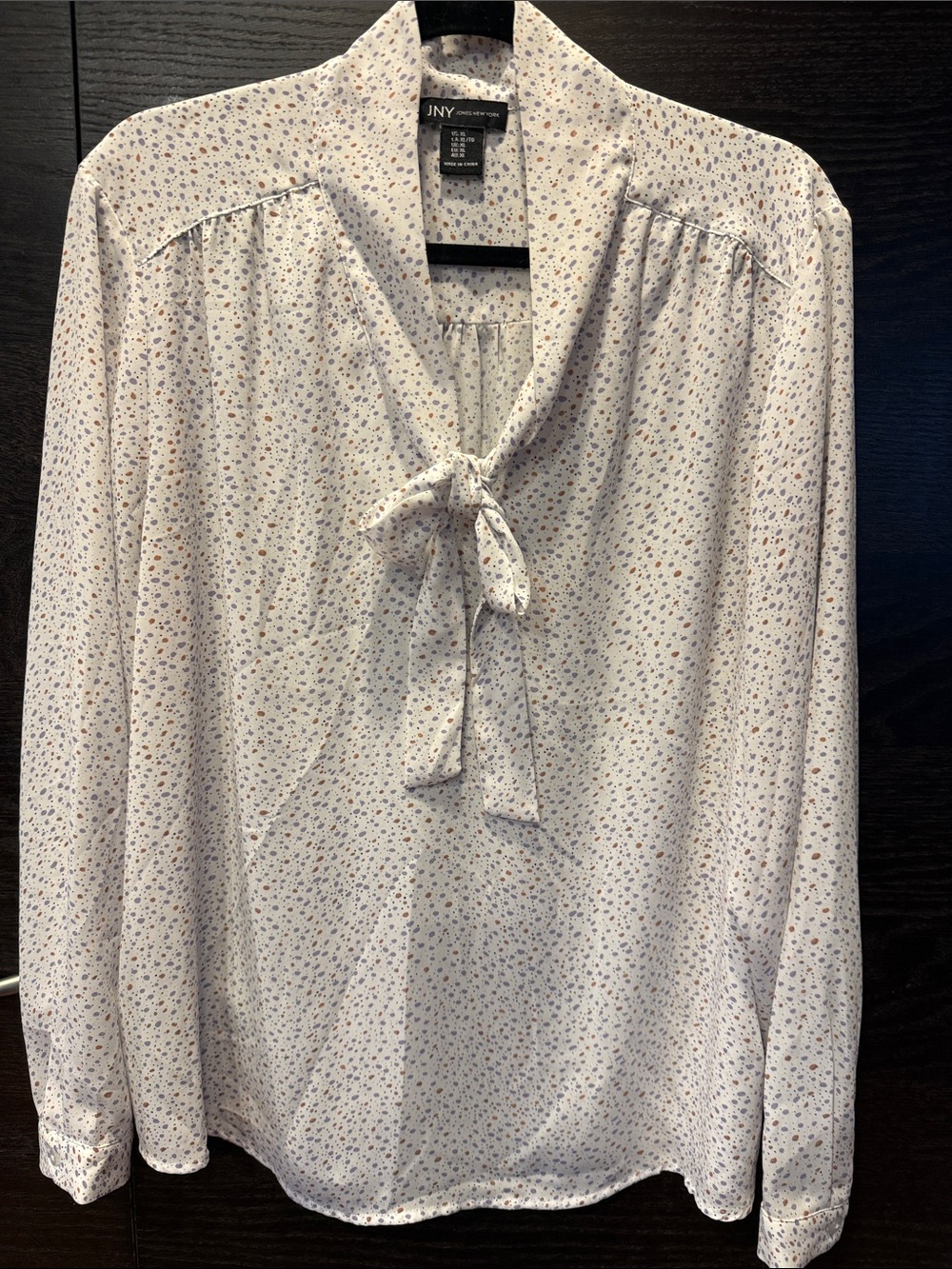 JNY Cream Tie-Neck Floral Blouse